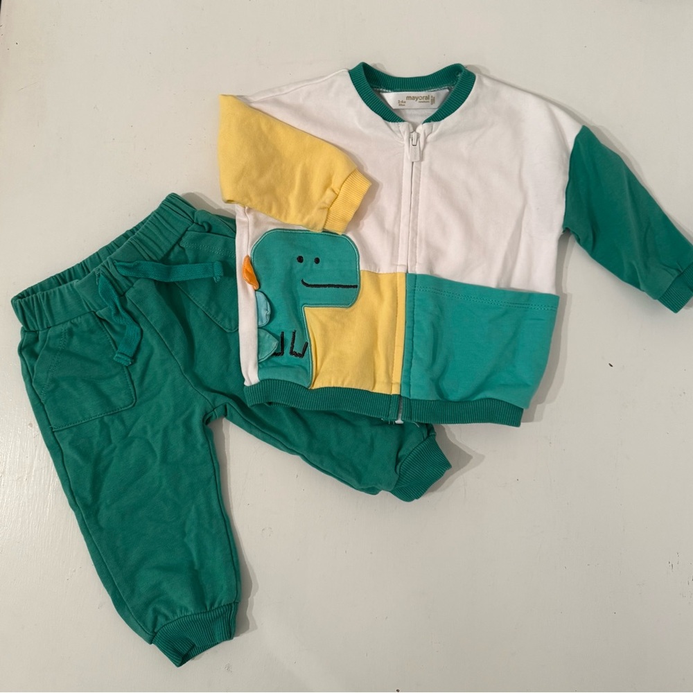 2-4M Mayoral Dino Buddies 3-Piece Outfit Set EUC